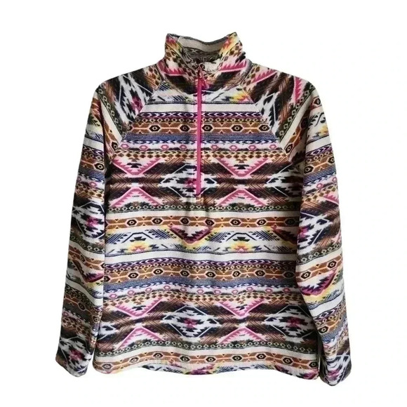 Eddie Bauer Women’s M Southwest Fleece Pullover Quarter Zip Brown Pink Blue - Picture 5 of 11